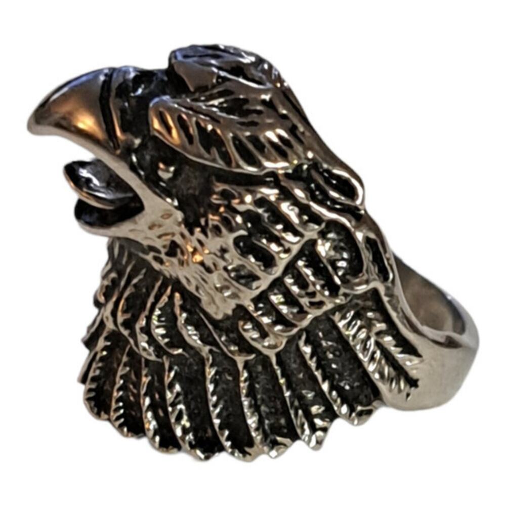 Men's stainless steel bird head ring size 10